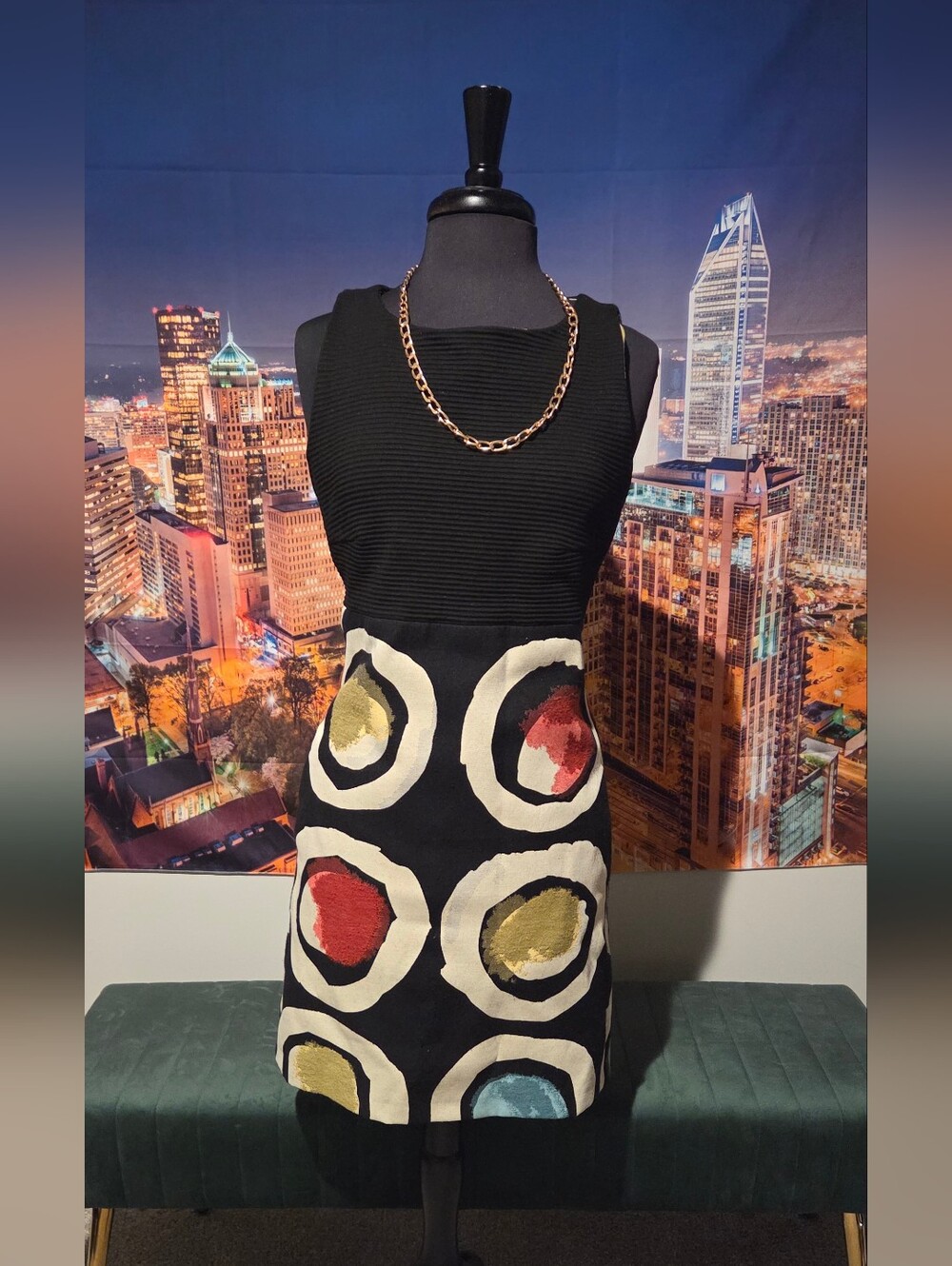Women’s Black Mini Skirt with Multicolor Abstract Circles